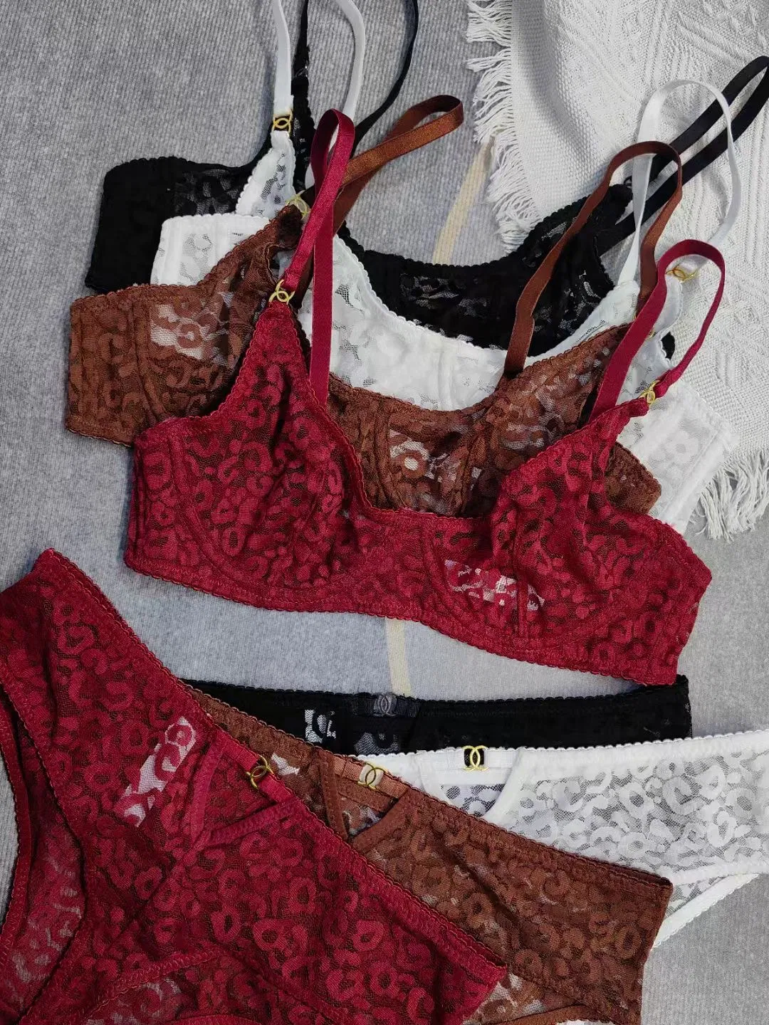 Sexy Embroidered French Ultra-Thin Soft for Women Lace Underwear Set Bra Lingerie
