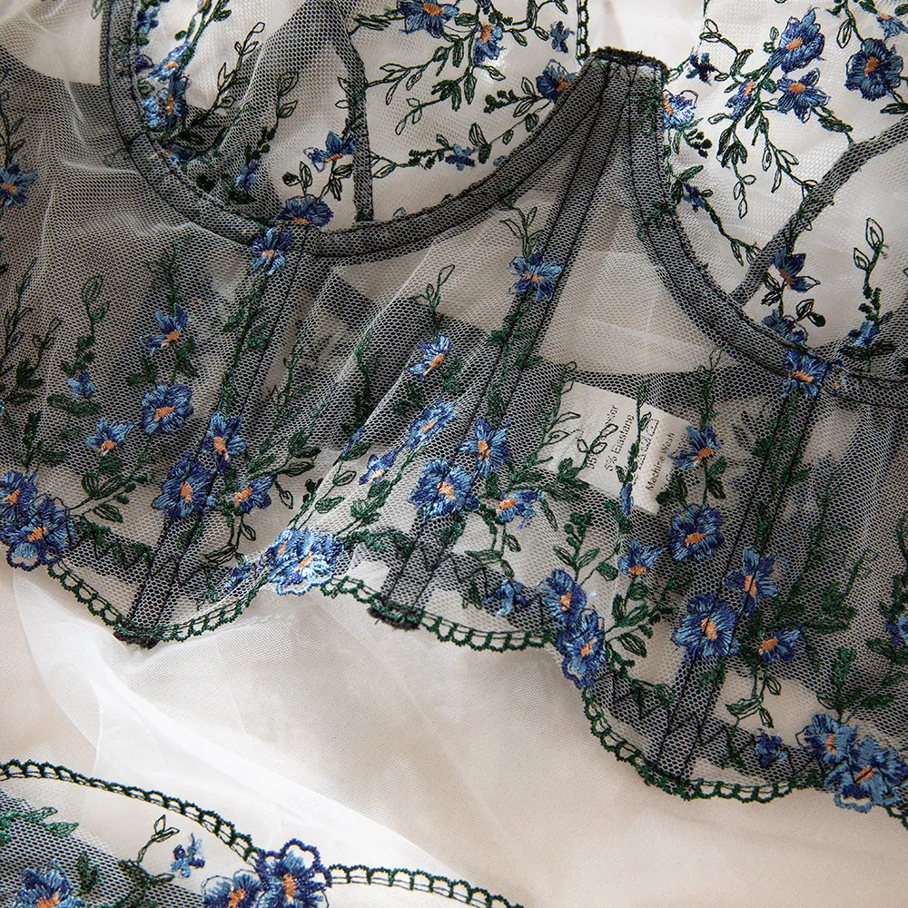 New Delicate Floral Pattern Woman Bra Set Sexy See-Through Two Piece Lingerie