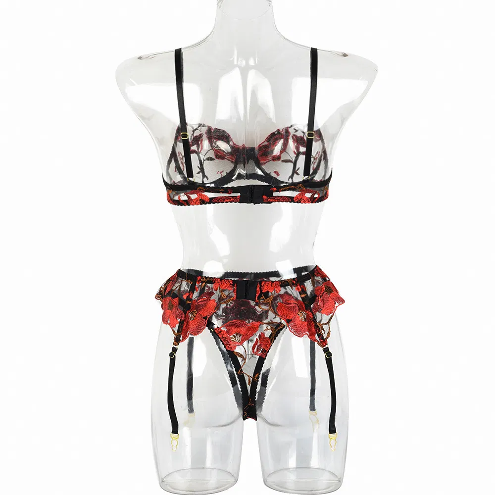 Wholesale Erotic Flowers Embroidery Lace Woman Bra Set Sexy High Quality Transparent Lingerie