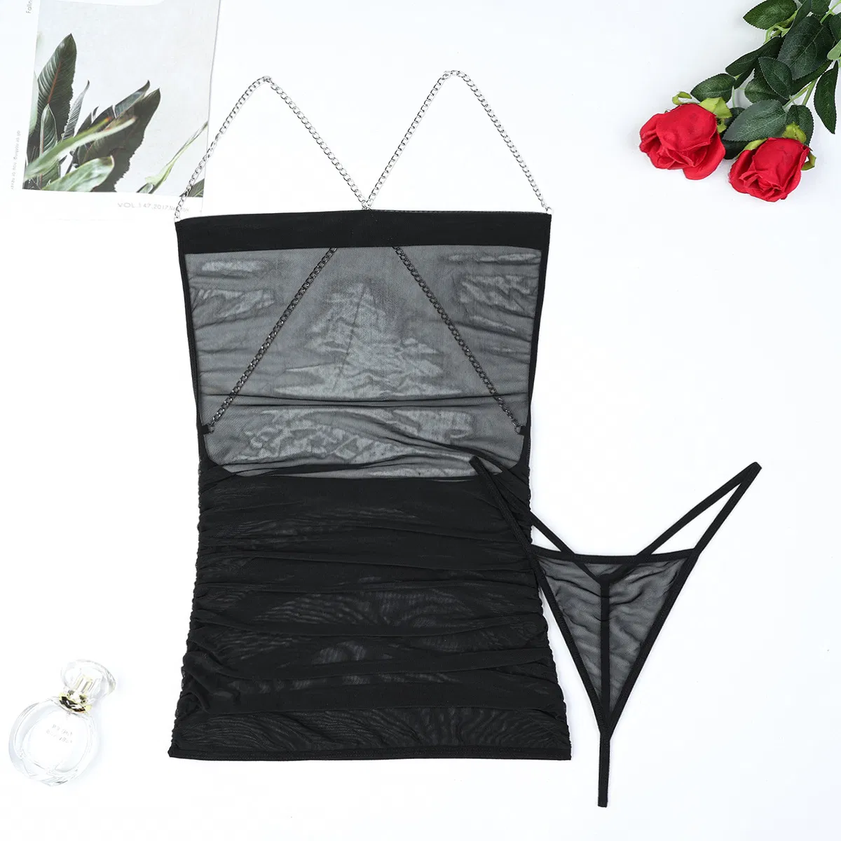 Hot Selling Mesh See-Through Suspender Bra Panty Sets Sexy Elastic Woman Lingerie