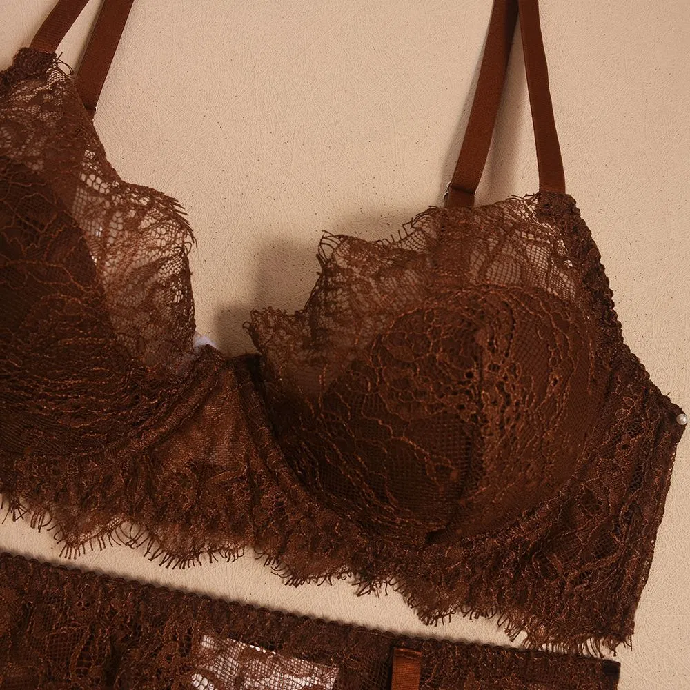 Wholesale Embroidered Eyelash Lace Woman's Underwear Set Sexy Ultra-Thin 2-Piece Lingerie