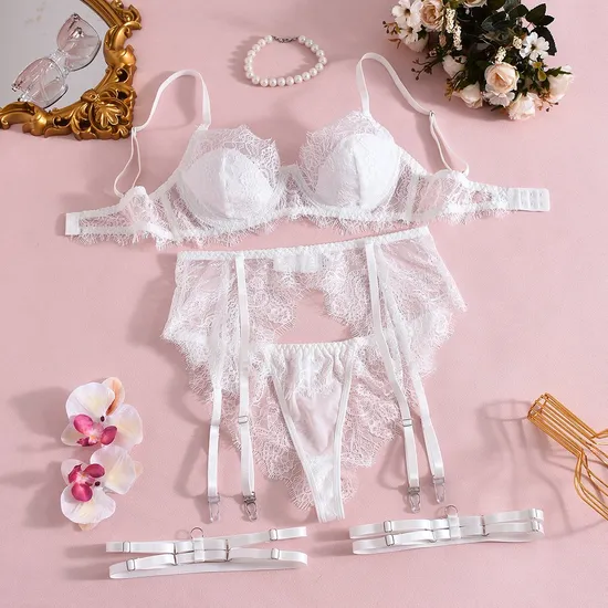 Wholesale Embroidered Eyelash Lace Woman's Underwear Set Sexy Ultra-Thin 2-Piece Lingerie
