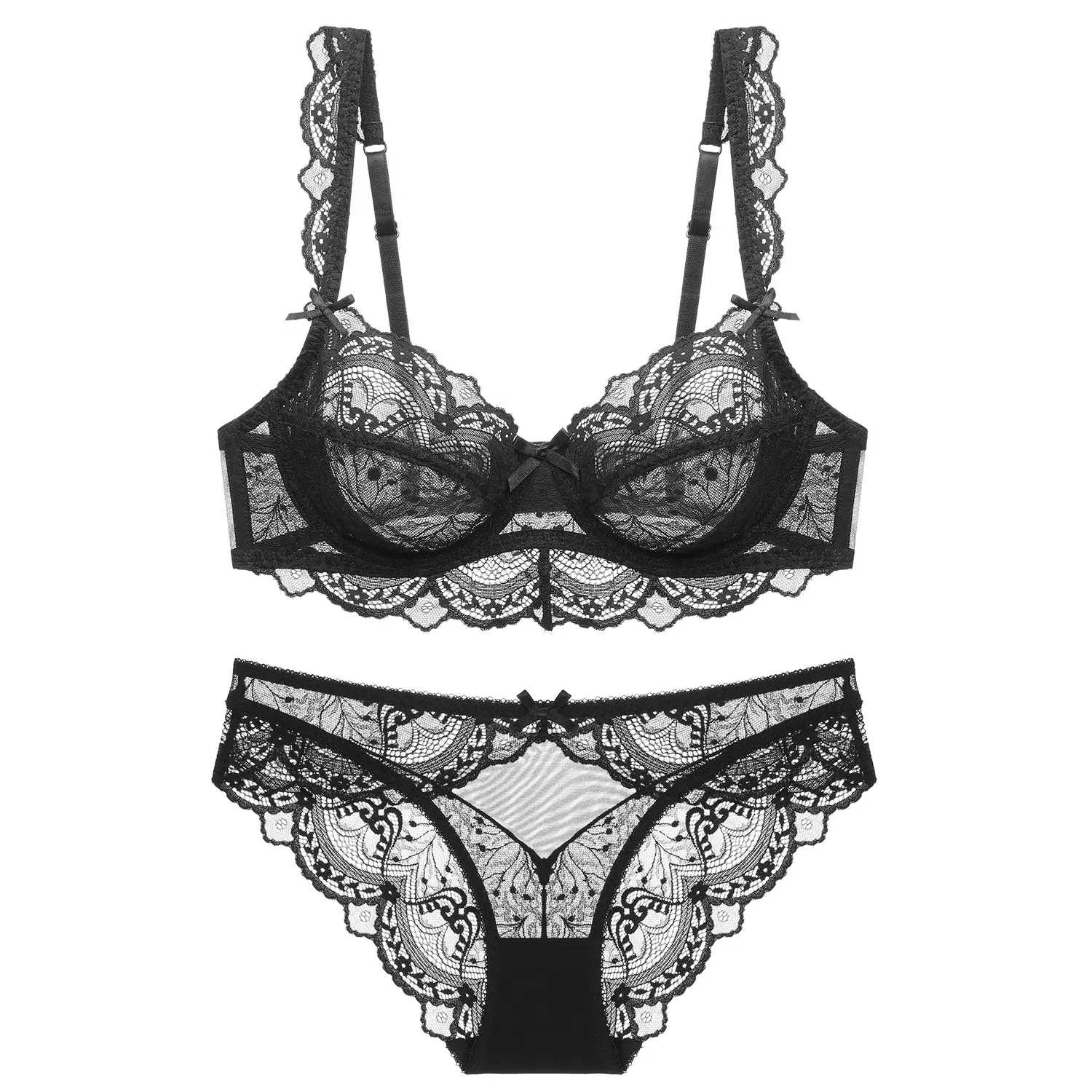 Hot Sell for Women Ultra-Thin Hollowed-out Underwear Transparent Lace Bra Set Sexy Lingerie