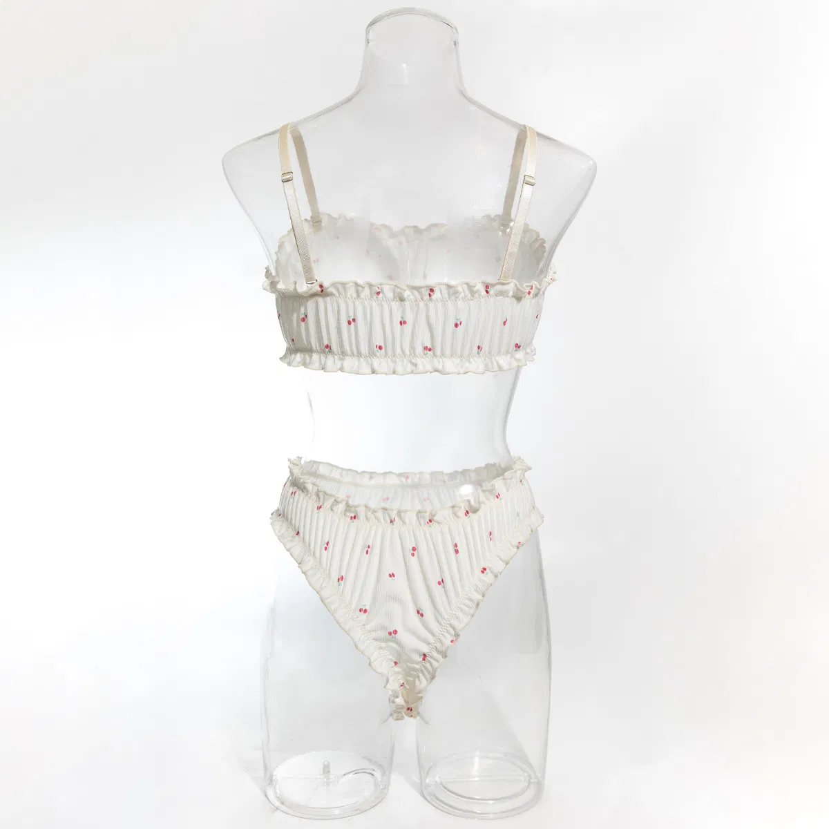 Sexy Ultra-Thin Underwear Set with Ruffles Shirring New Fashion Floral Print Woman Lingerie