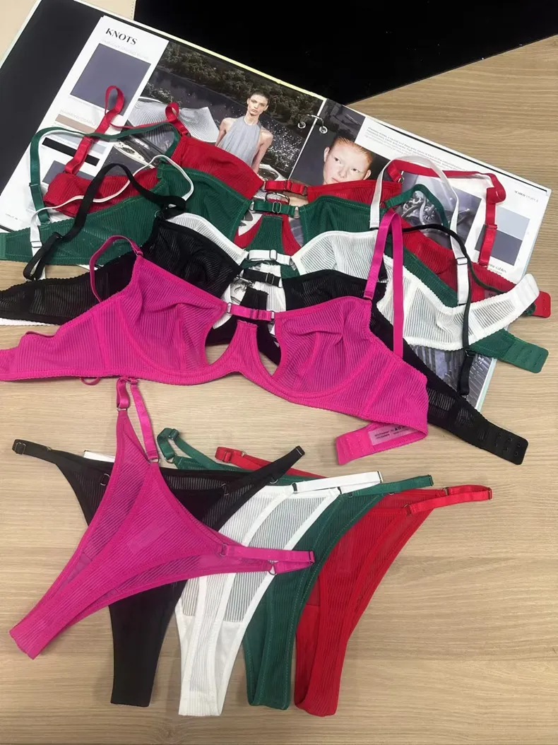 2025 Wholesale See-Through Lace-up Romantic Anti-Sagging Breathable Women Soft Bra Ultra-Thin Set Sexy Underwear Lingerie