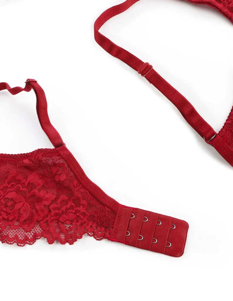 2025 New French Wholesale Embroidery Lace Trim Sexy Breathable Bra Ultra-Thin Halter Neck Set Underwear Lingerie