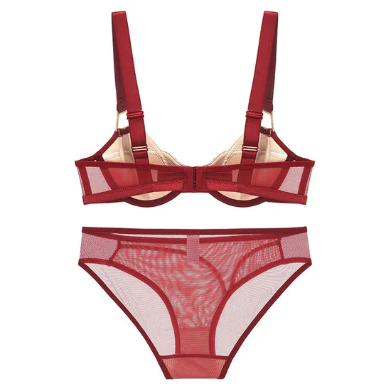2025 Wholesale Mesh Gathering Ladies Breathable for Women Soft Bra Breathable Ultra-Thin Set Sexy Underwear Lingerie