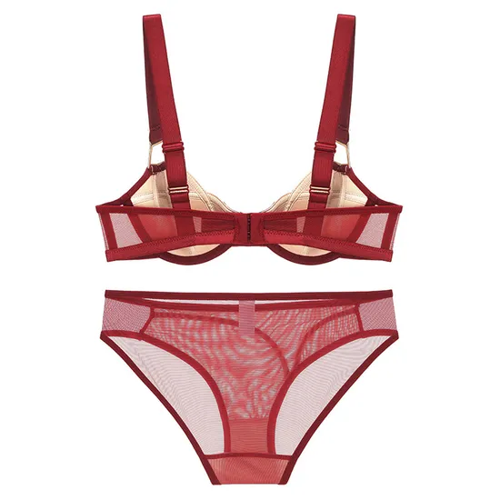 2025 Wholesale Mesh Gathering Ladies Breathable for Women Soft Bra Breathable Ultra-Thin Set Sexy Underwear Lingerie