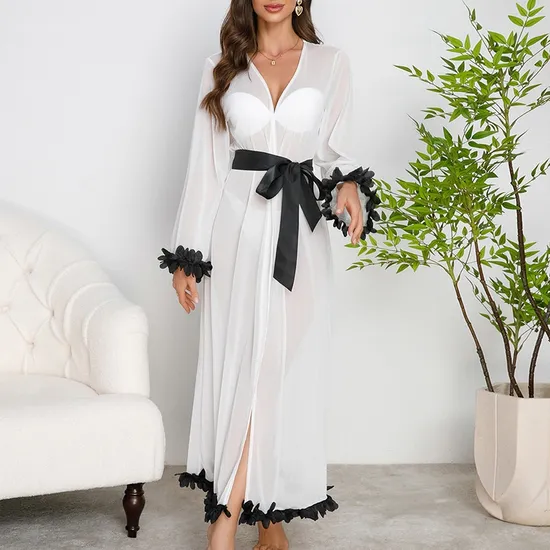 Sexy See-Through Mesh Comfortable Woman Sleepwear New Fashion Solid Color Robe