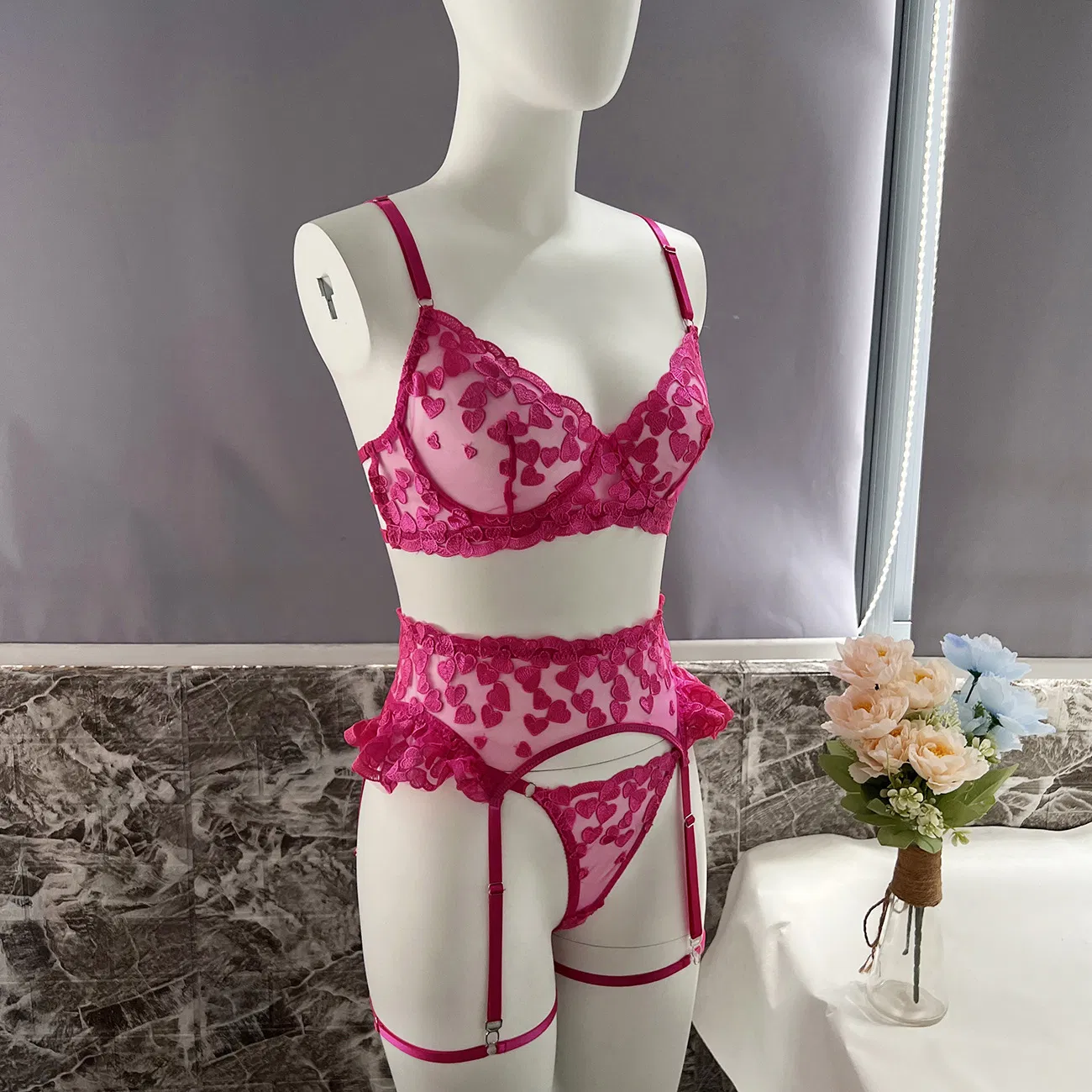 Wholesale See-Through Embroidery Lace Underwear Set for Woman Sexy Ultral-Thin Mesh Lingerie