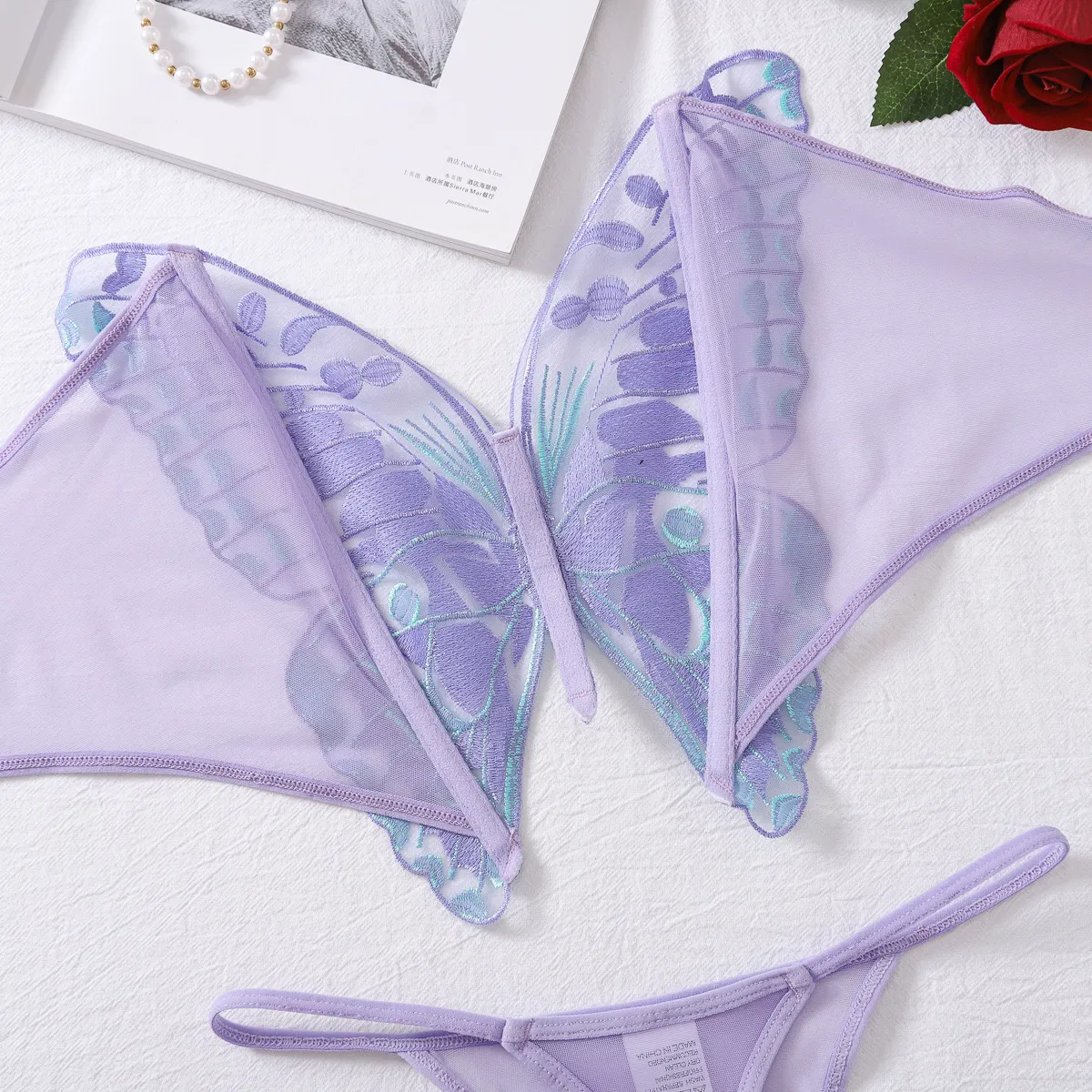 Wholesale Embroidered Perspective Mesh Bra Panty Sets Sexy Strapless Woman Two-Piece Lingerie