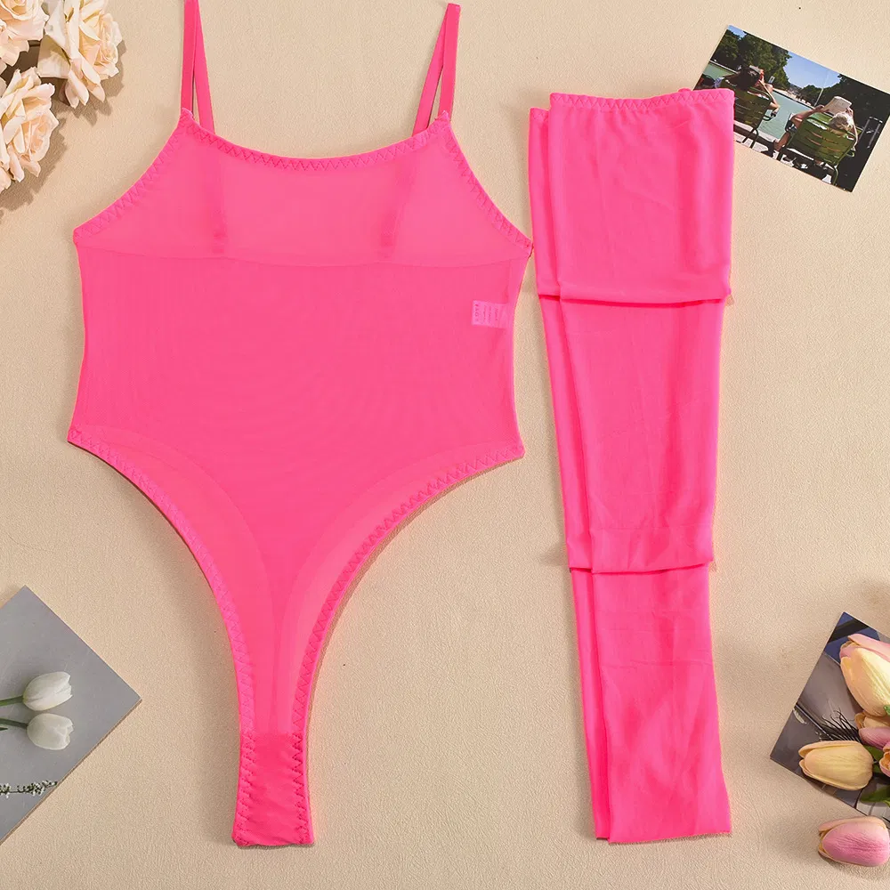 New Ultral-Thin Solid Color Lingerie Sexy See-Through Mesh Woman's One Piece Bodysuit
