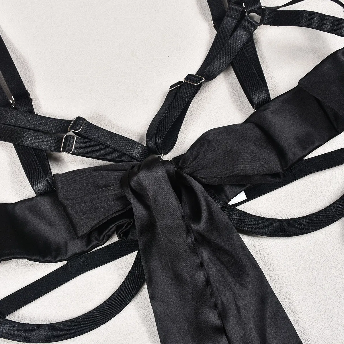 Wholesale Hollow out Woman Underwear Set Sexy Satin Bow Nipple Lingerie