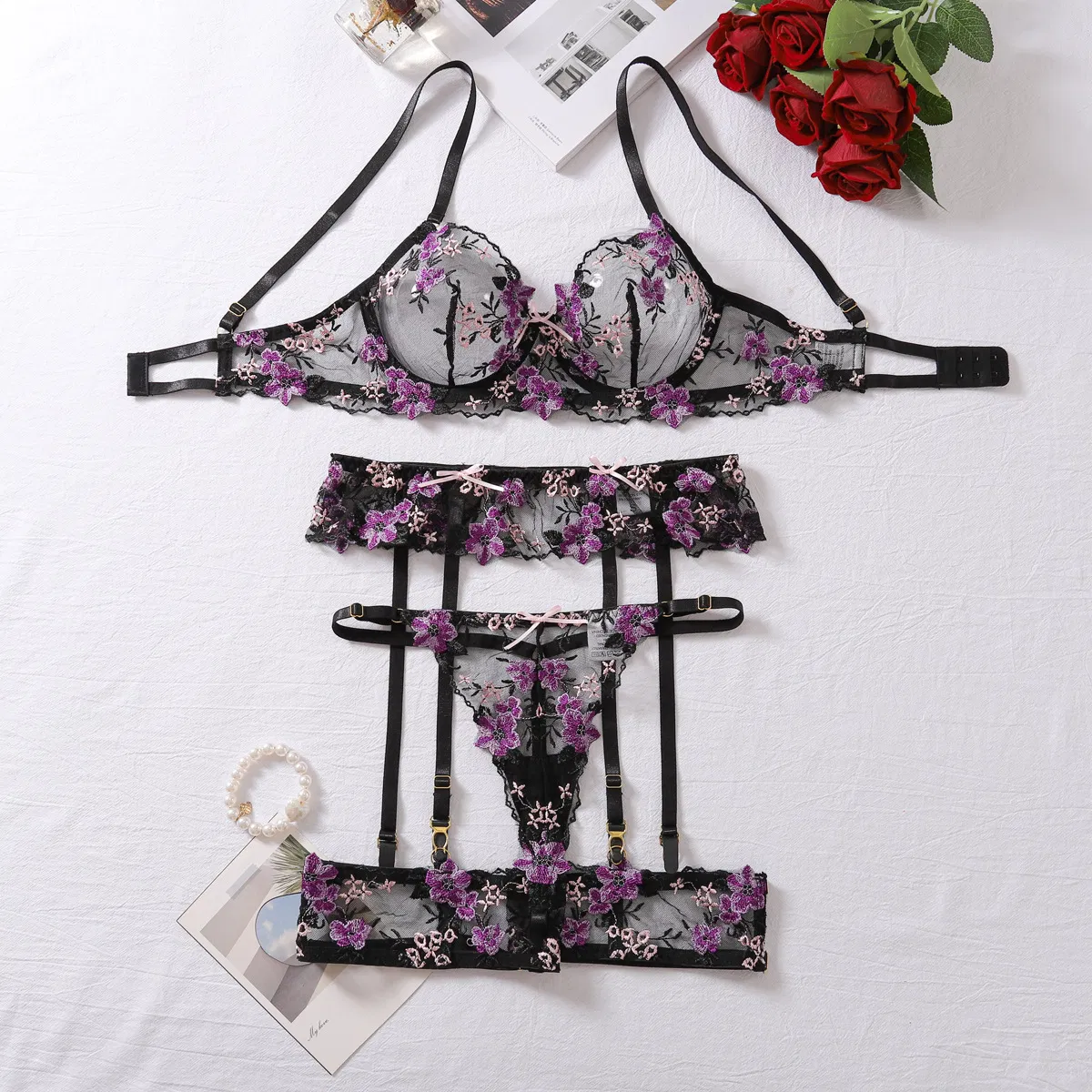 Sexy See-Through Flower Embroidery Lace Woman Bra Set New Arrival Luxury Women's Lingerie