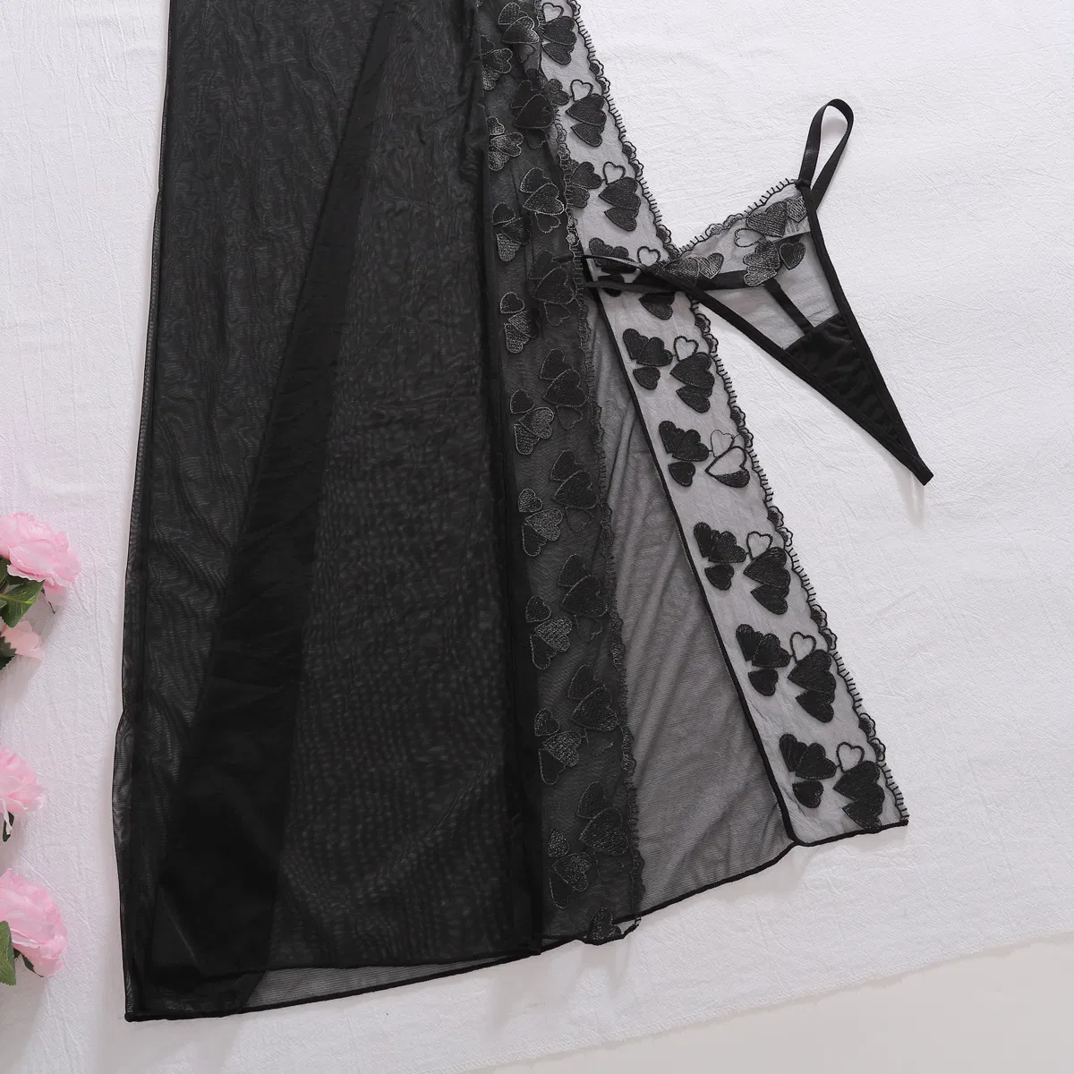 Sexy Embroidery See-Through Mesh Bra Panty Sets New Erotic Long Dress Woman Lingerie