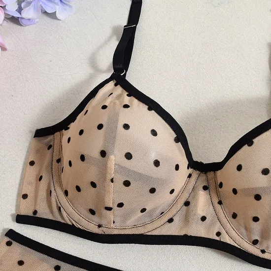 Wholesale Polka DOT Underwear Set for Woman Sexy See-Through Mesh Lingerie