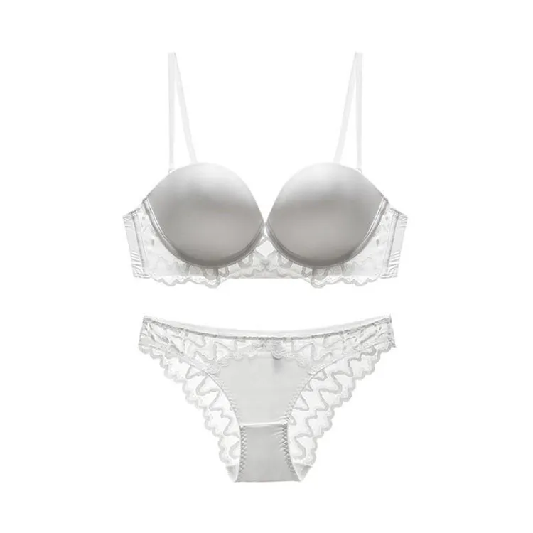 French Ladies Smooth U-Shaped Lace Trim Sexy Breathable Gathering for Women Soft Bra Ultra-Thin Set Sexy Underwear Lingerie
