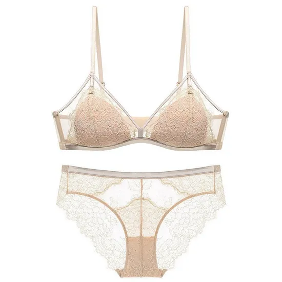2025 French Embroidery Eyelash Lace Trim Sexy Breathable Gathering for Women Soft Bra Ultra-Thin Set Sexy Underwear Lingerie