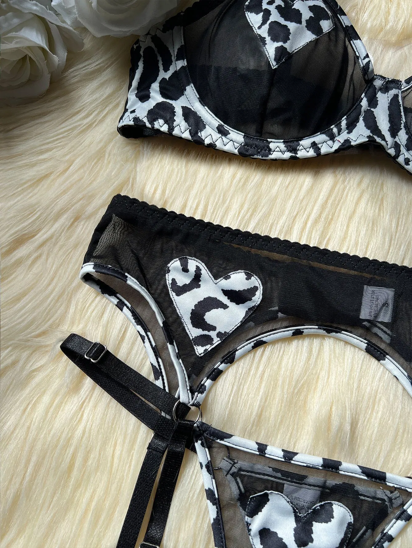 Wholesale Leopard Print Underwear Set Sexy Mesh See Through Women Lingerie
