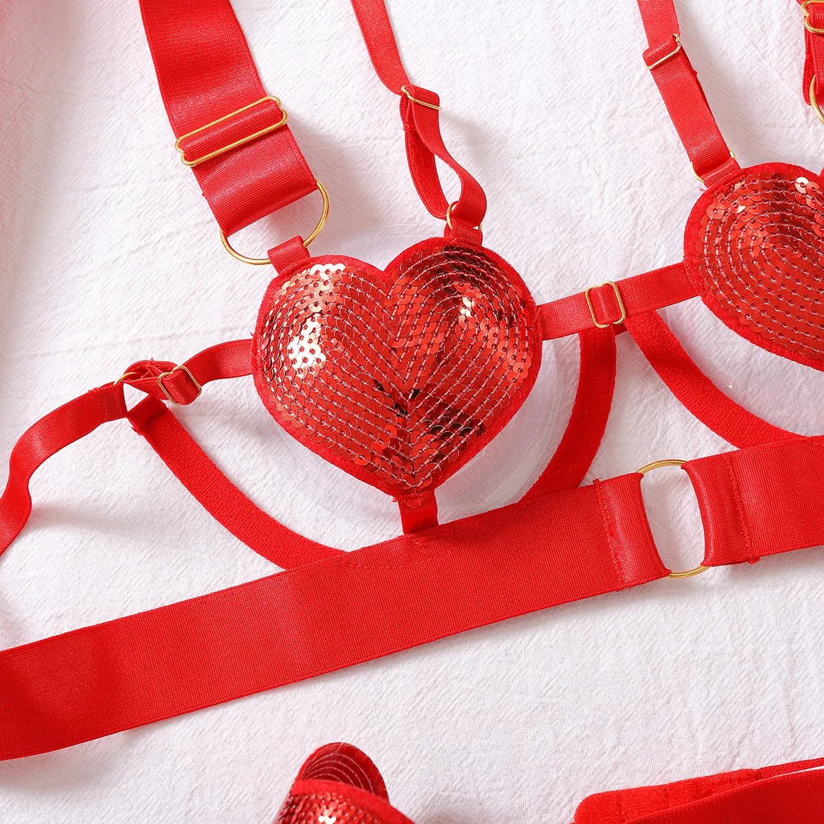 Wholesale Luxury Cross Hollow Underwear Set Sexy Heart Sequin Women's Lingerie
