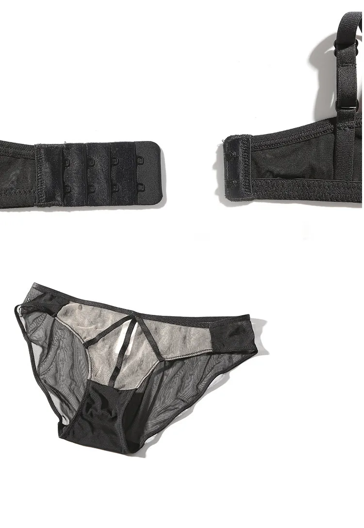 French Anti-Sagging Color-Blocking Mesh Sexy Breathable Gathering for Women Soft Bra Ultra-Thin Set Sexy Underwear Lingerie