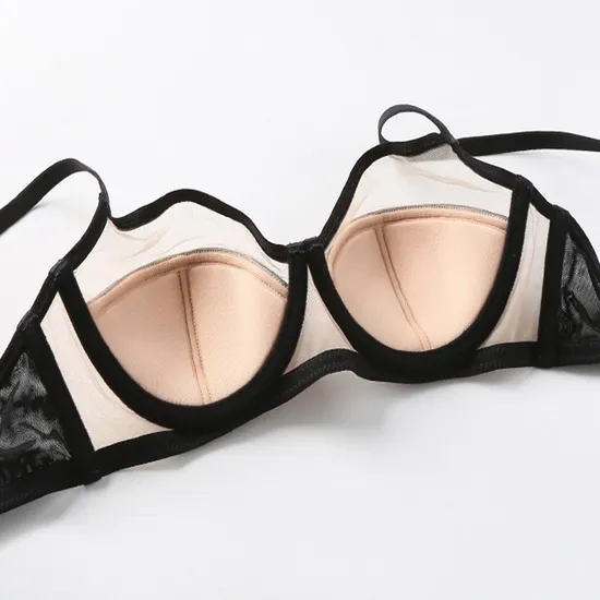 French Anti-Sagging Color-Blocking Mesh Sexy Breathable Gathering for Women Soft Bra Ultra-Thin Set Sexy Underwear Lingerie