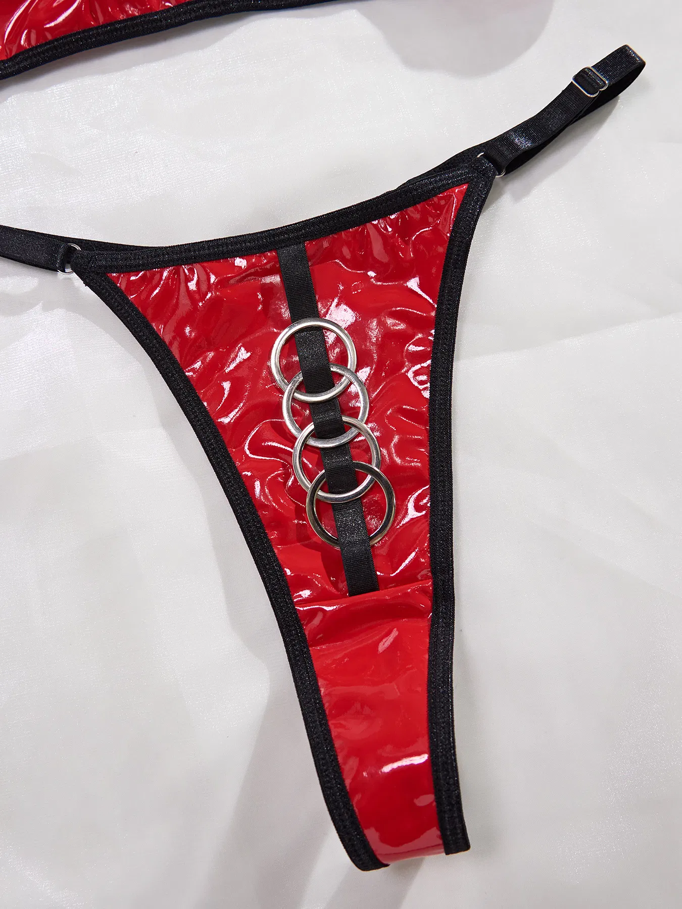Hot Hollow out Fishnet Transparent Bra Set Sexy Patent Leather Zipper up Lingerie