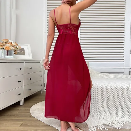 Sexy Embroidery Lace Dress Sleepwear New Arrival Transparent Mesh Ultral-Thin Nightwear