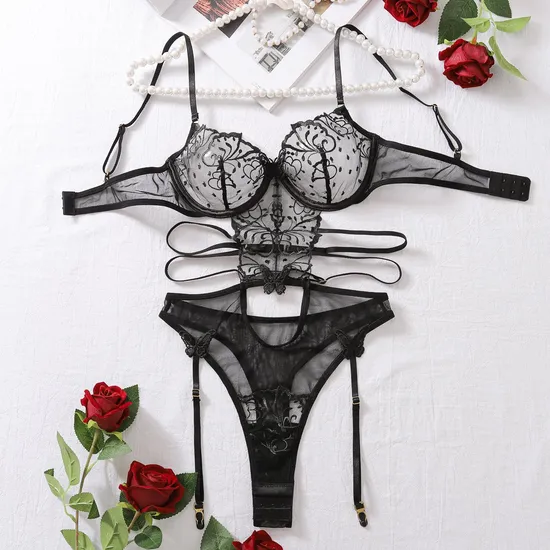 Sexy Embroidery Hollow out One-Piece Lingerie Set Wholesale Perspective Woman Bodysuit
