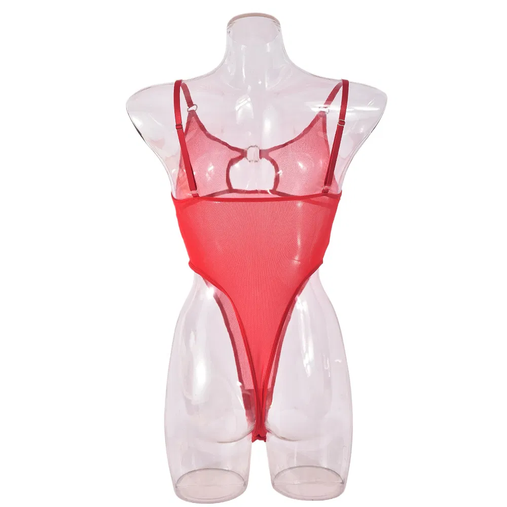 Sexy Ultral-Thin Solid Color Lingerie Hot See Through Mesh Hollow Woman Bodysuit