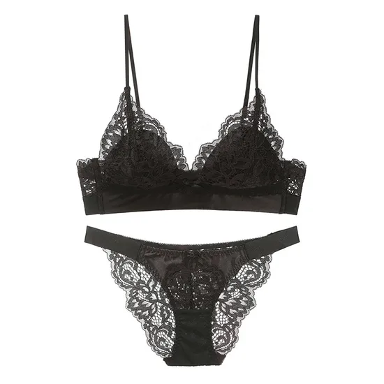 New Wholesale Seduction Triangular Cup Lace for Women Bra Breathable Ultra-Thin Sexy Underwear Set Lingerie