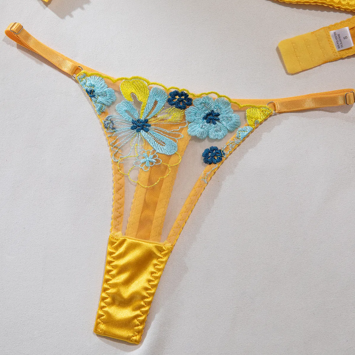 Sexy Satin Stitching See Through Underwear Set Wholesale Embroidery Color Contrast Lingerie