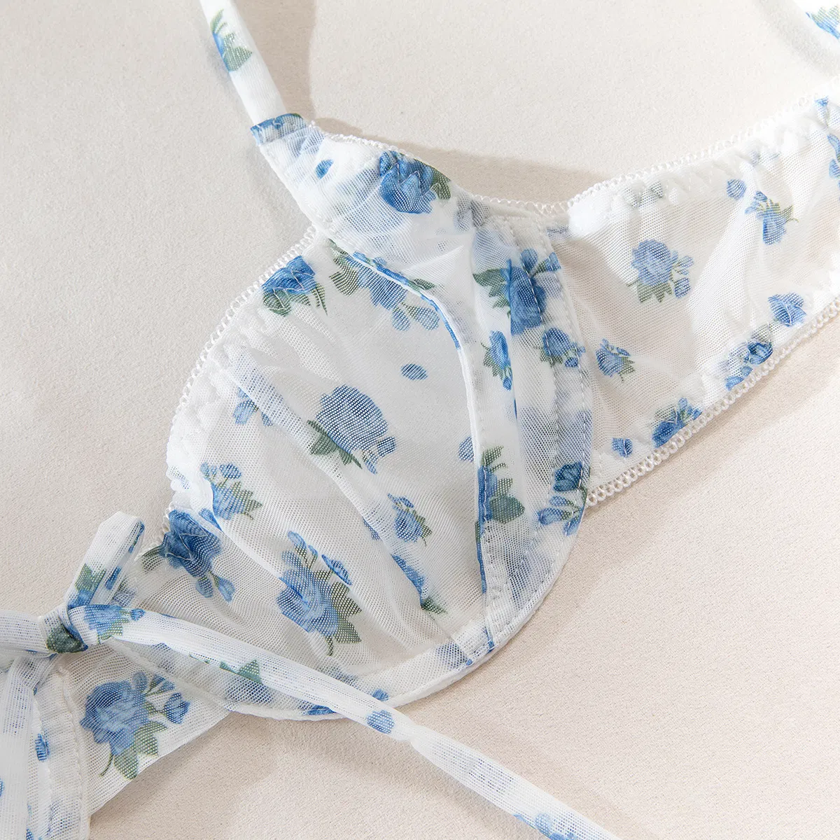 Wholesale Floral Print See Through Mesh Underwear Set New Luxury Ultra-Thin 2PCS Lingerie