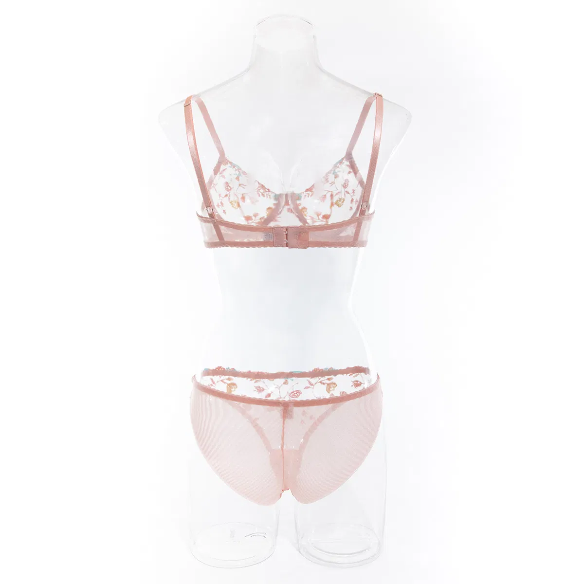 Hot Selling Embroidered Floral Lace Bra and Panty Set Sexy See-Through Mesh Woman Lingerie