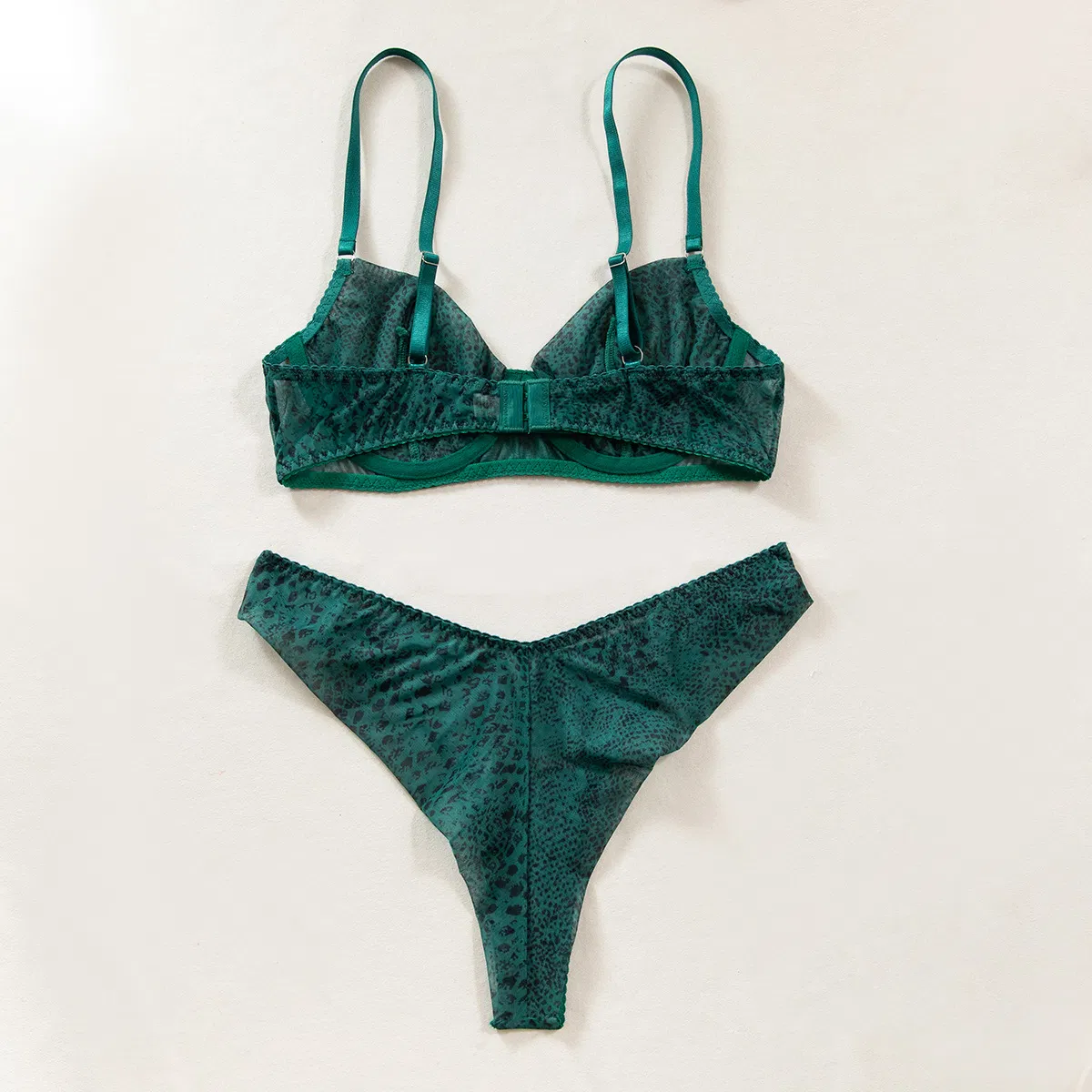 Sexy Ultra-Thin Snakeskin Pattern Bra Set for Woman Wholesale Transparent Mesh 2 PCS Lingerie
