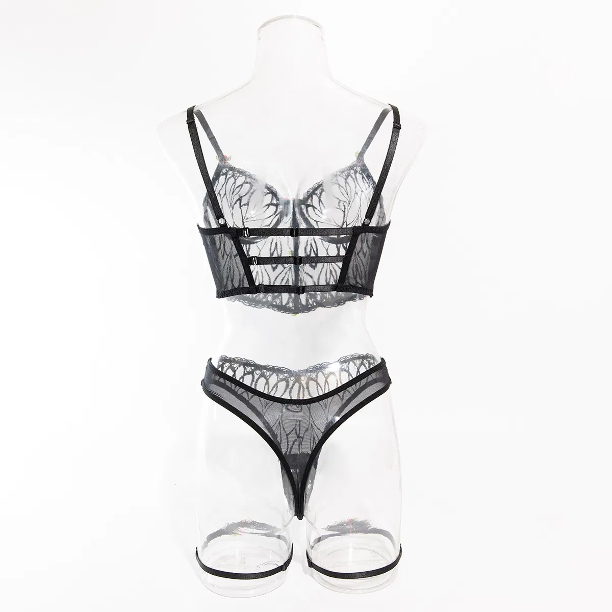 New Arrival Fishbone See-Through Mesh Underwear Set Sexy Embroidery Flower Woman Lingerie
