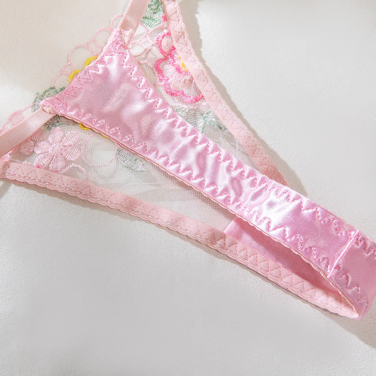 Sexy Floral Embroidery Woman Bra Set Wholesale Transparent Thin Satin Two-Piece Lingerie