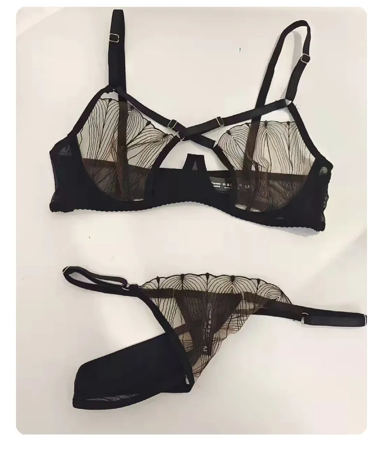 High Quality Women Sexy Lace Mesh Erotic Underwear Hot Transparent 2 Piece Set Lingerie