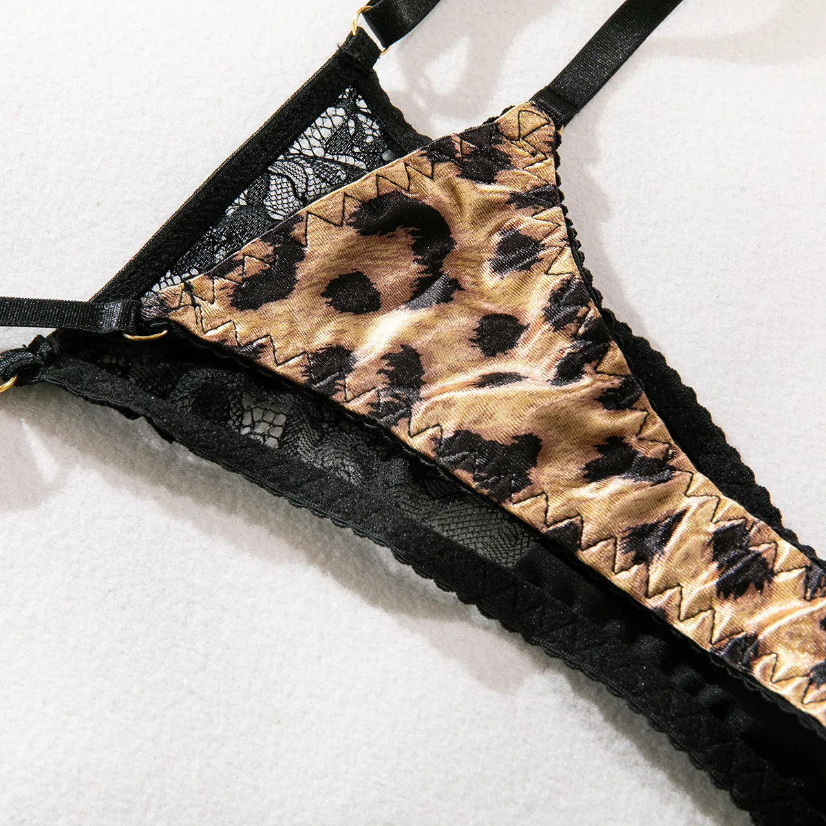 Sexy Leopard Print Woman's Underwear Set Hot Sale Eyelash Lace Ultra Thin Lingerie