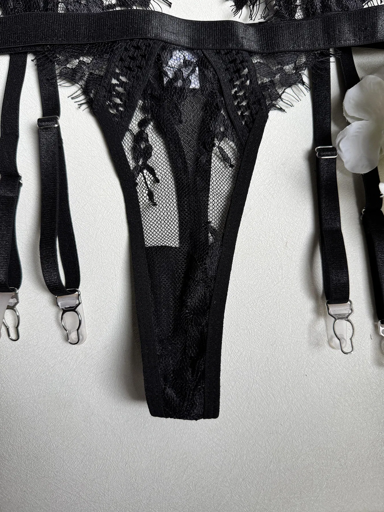 Sexy Transparent Eyelash Lace Underwear Set Wholesale Fishbone Shaping Lingerie