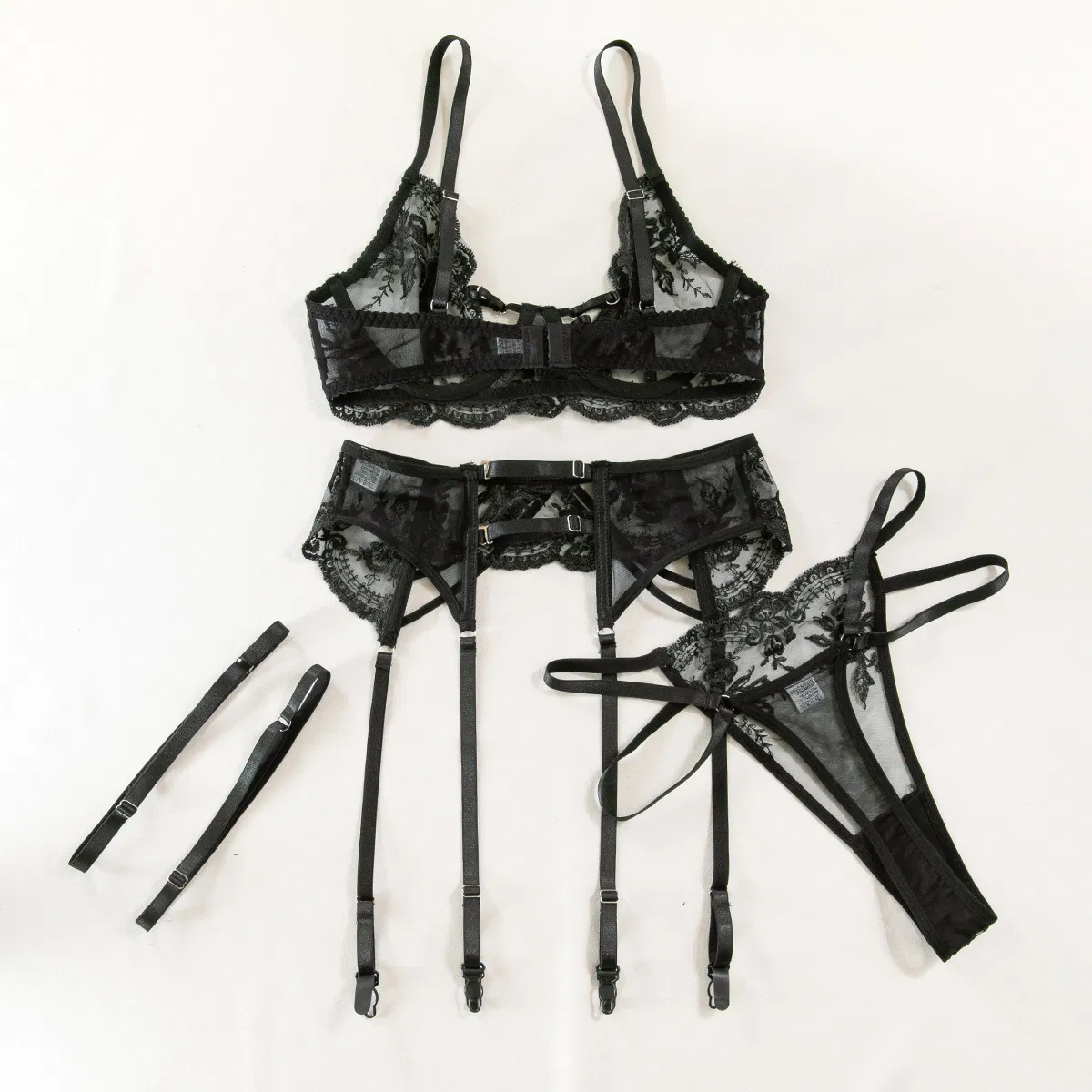 New Arrival See-Through Mesh Embroidered Underwear Set Sexy Erotic Push up Woman's Lingerie