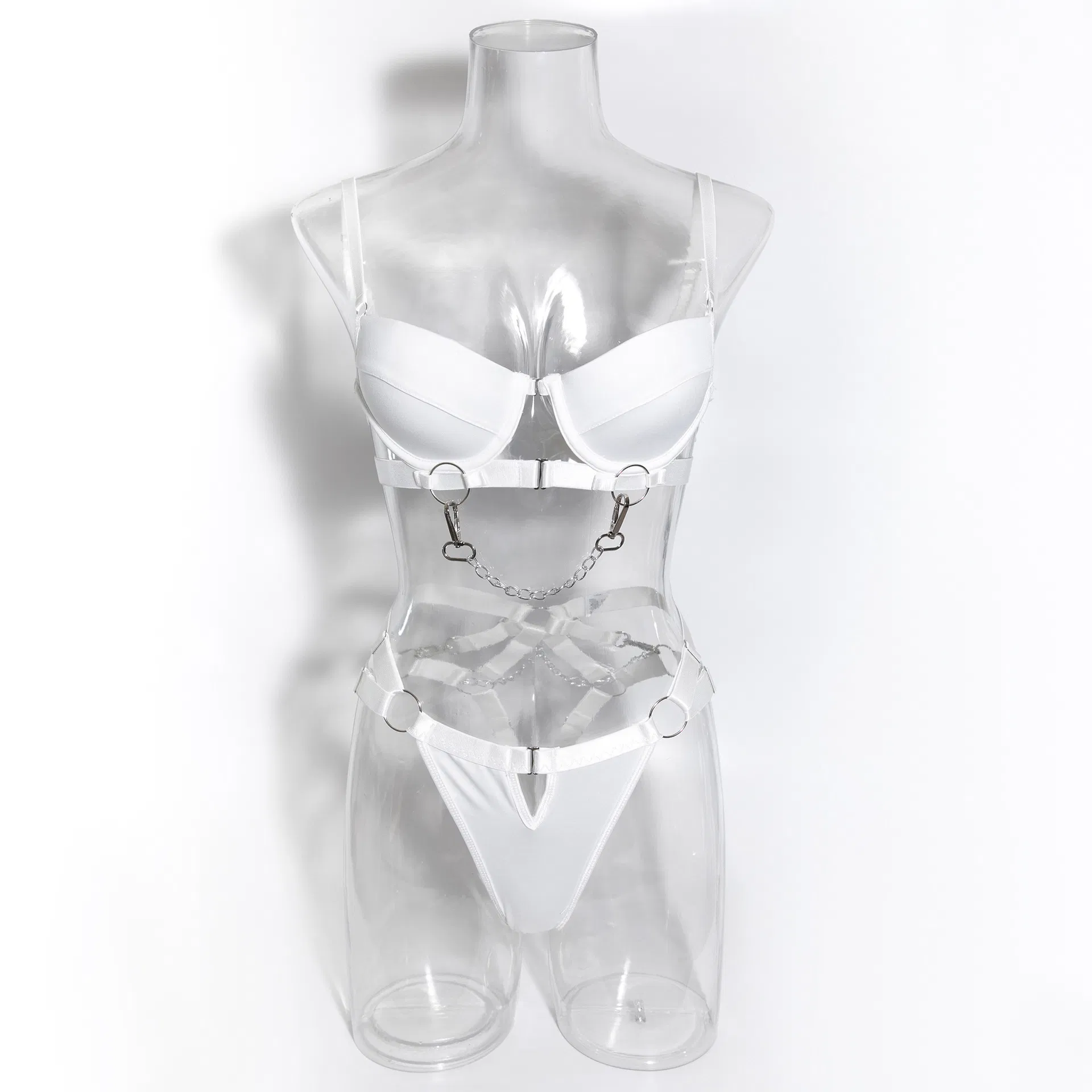 Wholesale Craft Strap with Chest Pad Underwear Set Sexy Hollow out Metal Chain Lingerie