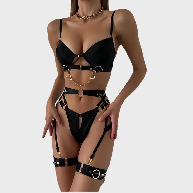 Sexy Underwear New Bra Panty Set Underwear Wholesale Metal Woman's 4PCS Lingerie