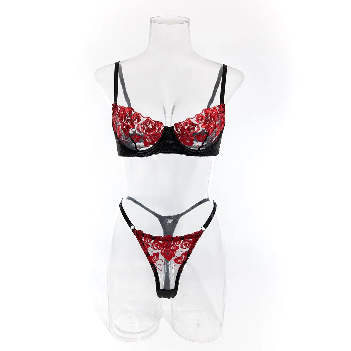 Sexy Flower Embroidered Women's Underwear Set Hot Sell Ultra Thin Lingerie