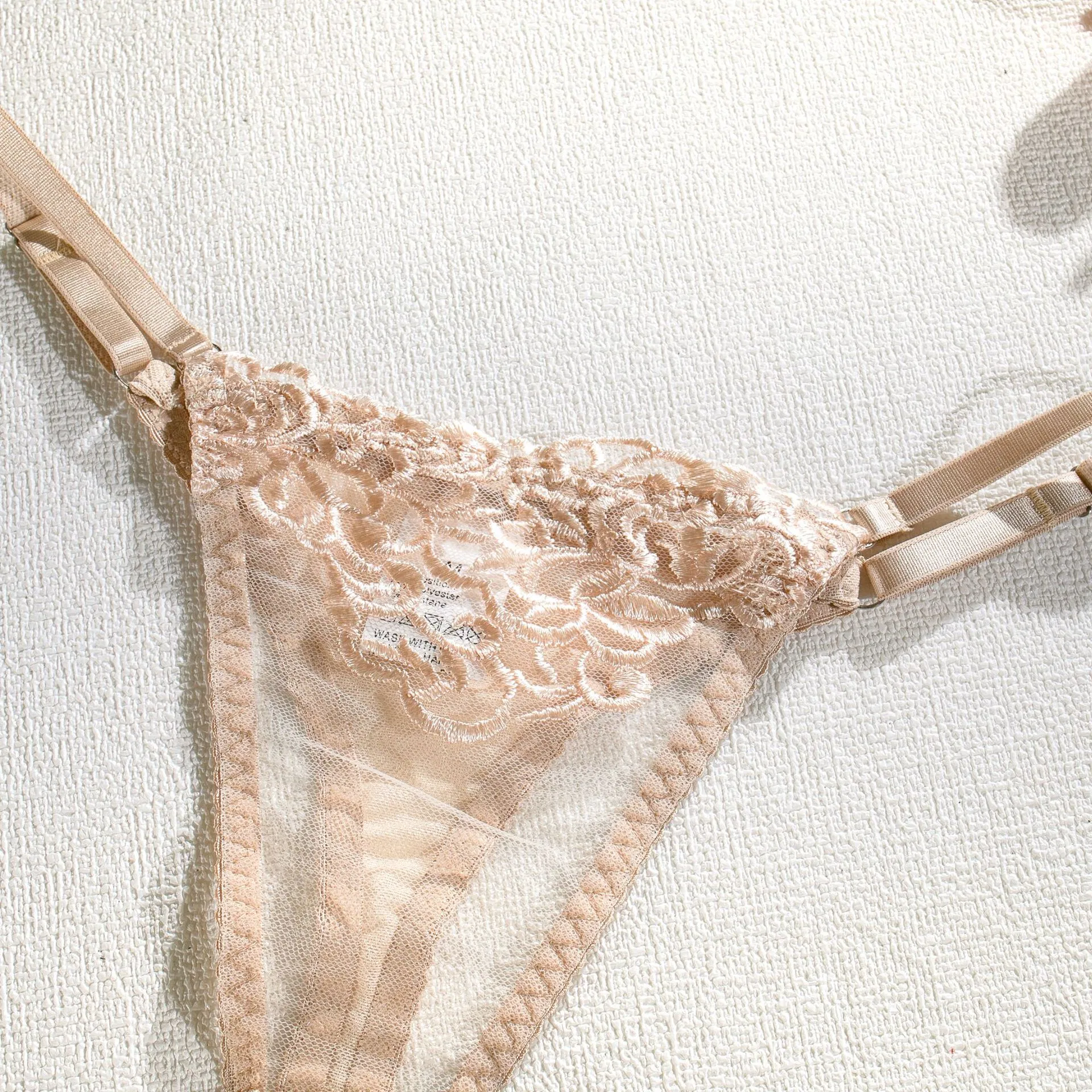 Sexy See-Through Woman Underwear Set with Metal Chain Wholesale Embroidery Floral Lingerie