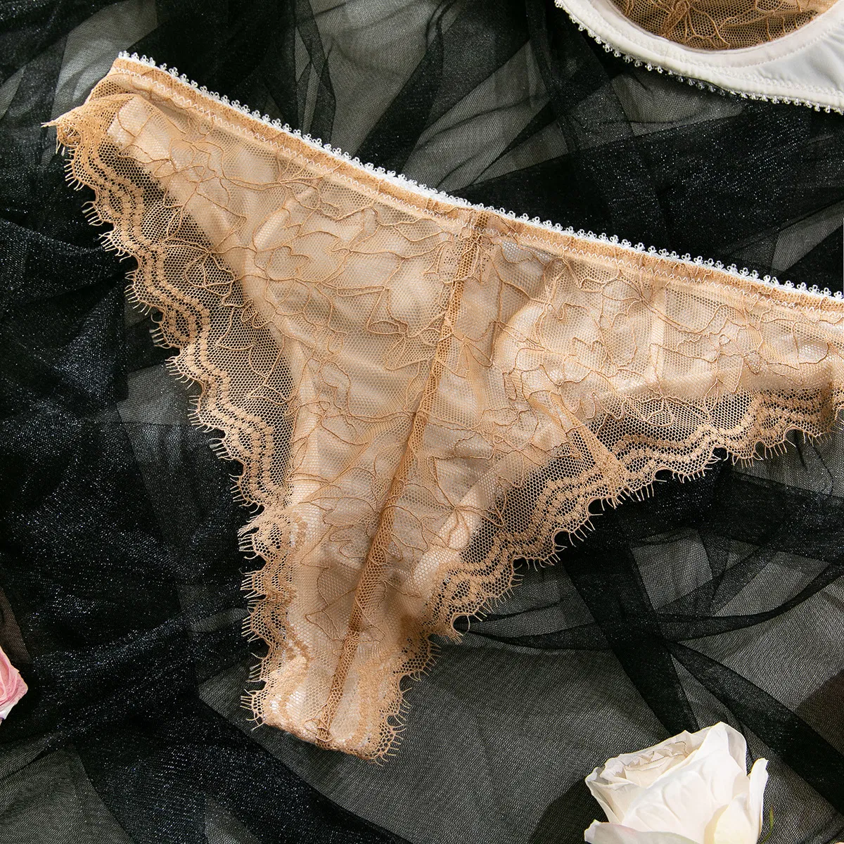Wholesale Ultra Thin Underwear Set Sexy Flower Embroidery See Through Lingerie
