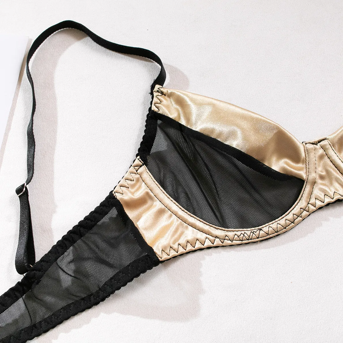 Wholesale Satin See-Through Mesh Women Bra Set Sexy Woman Two Piece Lingerie