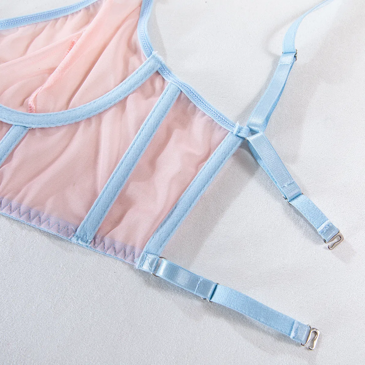 Factory Sell Fish-Bone Thin Perspective Mesh Bra Set Sexy High Quality Two Piece Woman Lingerie