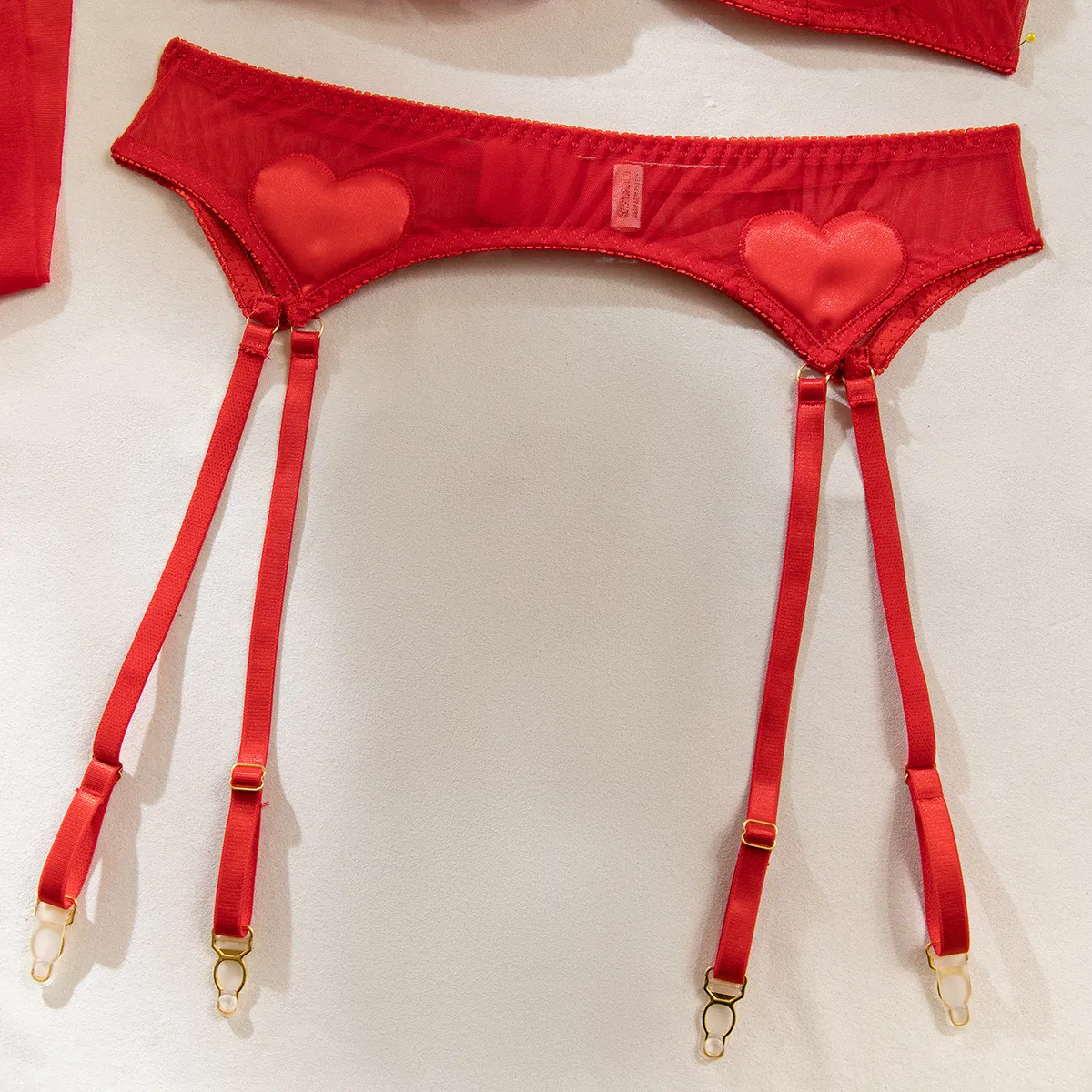 Sexy Embroidery Heart Underwear Set Wholesale Transparent Woman Lingerie with Long Stocking
