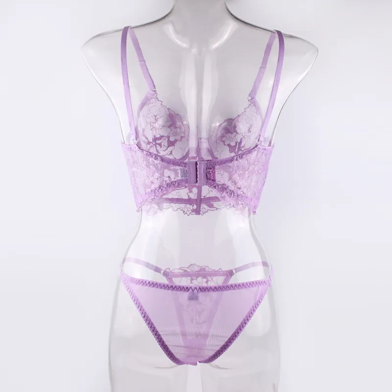 Wholesale Embroidery Lace Fishbone 2 Piece Underwear Set Sexy Erotic Women's Lingerie